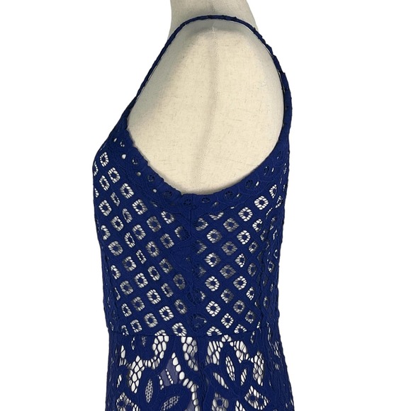 GIANNI BINI HALTER LACE OVERLAY DROP WAIST FIT & FLARE DRESS COBALT MEDIUM EUC - Picture 8 of 16